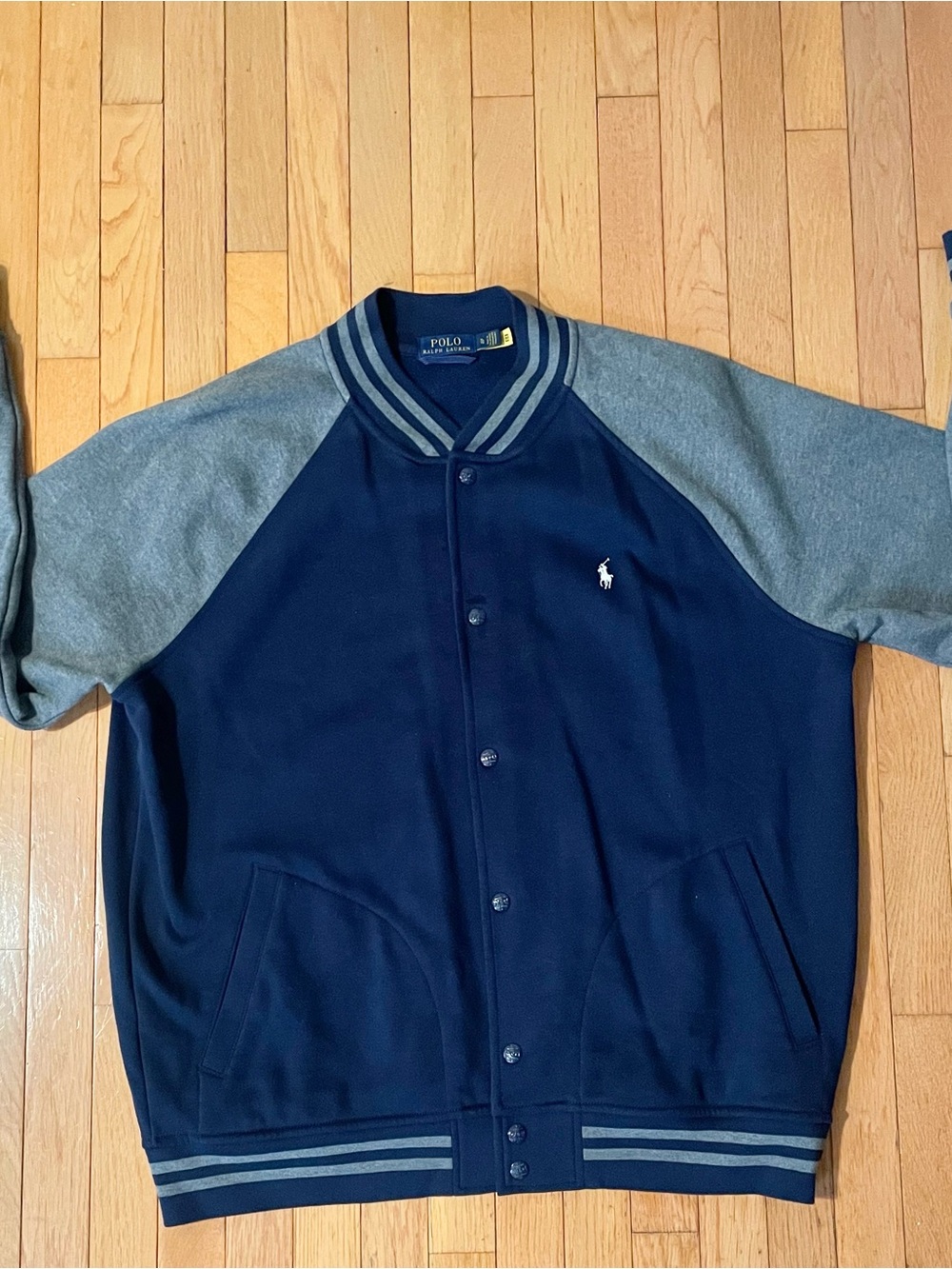 Ralph Lauren Navy and Gray Varsity Bomber Jacket Sz XL-EUC